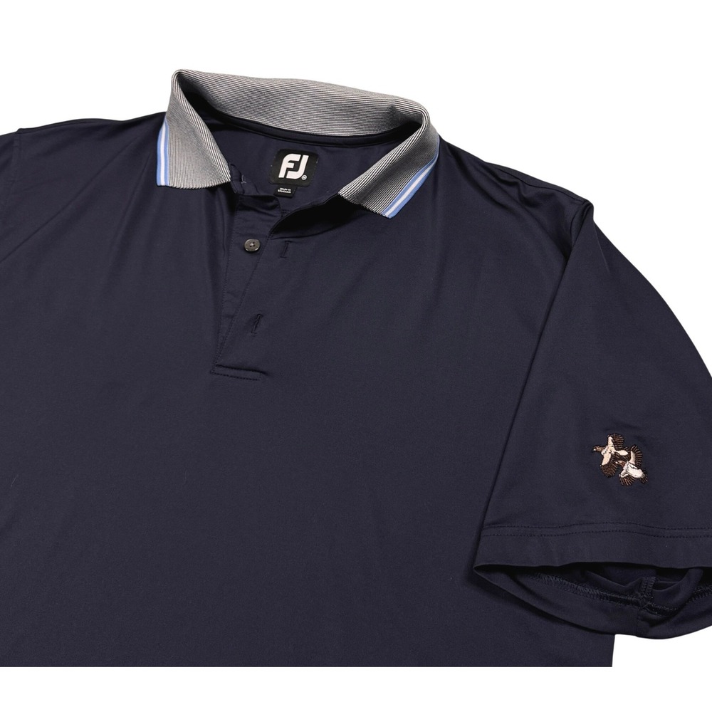 FootJoy FJ Mens Golf Polo Shirt Navy Blue Size Medium Embroidered Ducks‎